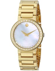 Movado Womens 0606422 Concerto Gold-Plated Stainless-Steel White Mother-Of-Pearl Round Dial Watch