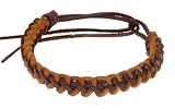 Mens Womens Real Leather Plaited Wristband Bracelet - A