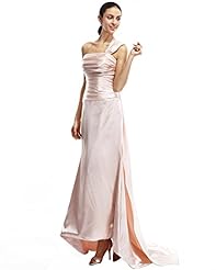 Satin Lace Pleated Dropped   Waistline Floor Length Sheath One Shoulder Prom Dress  with a Watteau Train 