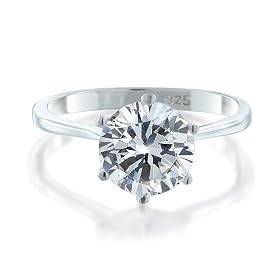Bling Jewelry 925 Sterling Silver Round CZ Diamond Solitaire Engagement Ring size 4 (more sizes)