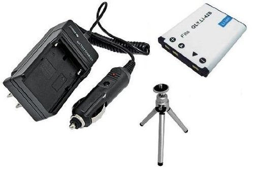 Replacement Battery PLUS Mini Battery Travel Charger for Specific Digital Camera and Camcorder Models / Compatible with CASIO NP-80, FUJIFILM NP-45, NP-45A, KODAK KLIC-7006, NIKON EN-EL10, OLYMPUS LI-40B, LI-42B, PENTAX D-LI63, OLYMPUS µ: 1040, 1050 SW, 1060, Stylus: 1200, 7010, 720 SW, 730, 740, 750, 760, 770 SW, 780, 790SW, 820, 830, 840, 850 SW, Tough: 725SW, 770SW, X-785, X-790, X-795 Charges with Intelligent Charge Technology - Includes Car Adapter and Mini Tripod with Expandable Legs