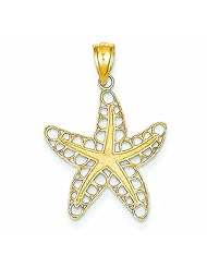 14K Gold Polished & Textured Starfish Pendant