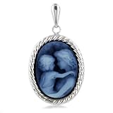 14K White Gold Mother Hold Her Child Cameo Pendant