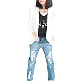 Allegra K Ladies Semi Sheer Back Padded Shoulder Fake Pockets Front Blazer White S