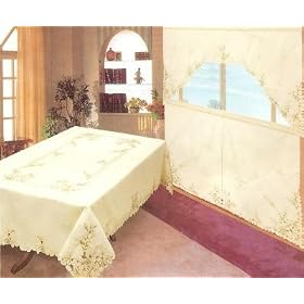 213 Artex Cut Work Emboidery 72x108 Table Cloth and 3pcs Kitchen Curtain Set by Canopy Beds