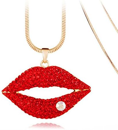 South Korea's Lips Long Crystal Necklace Fantasy Sexy Lips Nightclub Full Drill