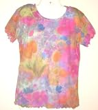 Ladies Mesh T-shirt with Lettuce edging - Blue/Orange/Pink Floral