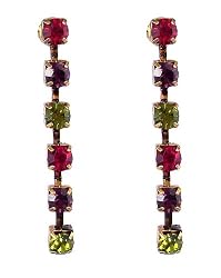 Earrings - Gold Tone Swarovski (tm) Crystals ~ Olivine, Ruby and Amethyst (FB58)