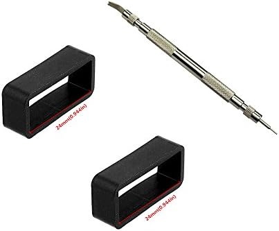 Size 24mm Black Rubber Replacement Watch Band Strap Loop(Free Spring Bar Tool)