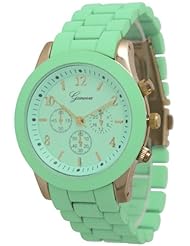 Geneva Boyfriend Chronograph Style Link Watch - Mint