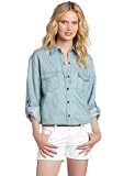 AG Adriano Goldschmied Women's Samantha Roll-Up Sleeve Top, Light Wash, Medium