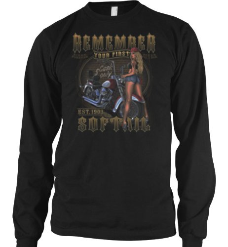 Remember Your First Softail Motorcycle Mens Thermal Shirt, Sexy Chick, Biker Til I Die Design Mens Long Sleeve Thermal, Medium, Black