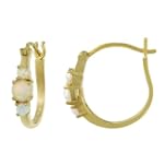 SAVE $2.01 - 18k Gold Overlay Sterling Silver Created-Opal Three-Stone 1/2 Hoop Earrings $27.99
