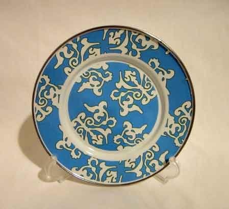 Golden Rabbit Enamelware Blue Damask Luncheon or Sandwich Plate