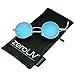 Small Retro Lennon Style Colored Mirror Lens Round Metal Sunglasses 41mm (Silver/Blue Mirror)