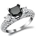 2.10ct Black Princess Cut 3 Stone Diamond Engagement Ring 18k White Gold