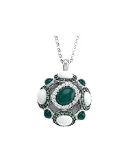 Carlo Viani® 925 Sterling Silver Silver Pendant, Mix of White Sapphire, Tsavorite, White Agate, and Onyx