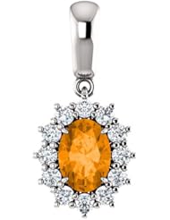 10K White Gold 7.00x5.00mm Oval Cut Spessartite Garnet and Diamond Pendant -- LIFETIME WARRANTY