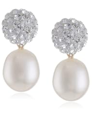 14k Yellow Gold Crystal and Freshwater Cultured Pearl Post Drop Earrings