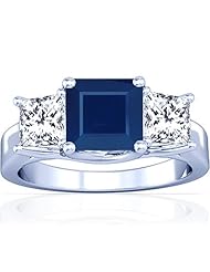 Platinum Princess Cut Blue Sapphire Three Stone Ring
