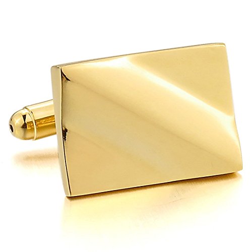 INBLUE Men's Rhodium Plated Cufflinks Gold Square Shirt Wedding