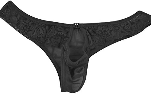 PUYO Men Lace Underwear Open Front Thong G-String T-pants Briefs (Black)