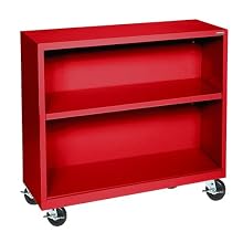 Sandusky Lee BM10361830-01 Red Steel Mobile Book Case, 36" Height x 36" Width x 18" Depth, 2 Shelves