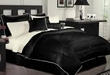 11pc Queen Bed in a Bag Black Comforter Set - Includes 600tc Striped Sheet Set