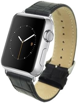 Apple Watch Strap Black Gator Skin Leather Band with Slide-in Sport Aluminum Adapter for 42mm By Sykla