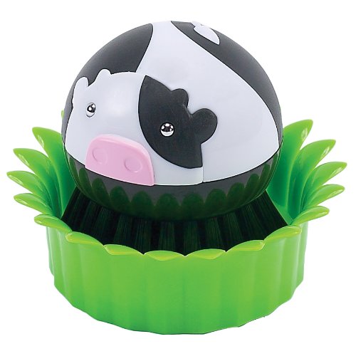 Boston Warehouse Suds Buds Brush Scrubber and Holder, Cow in Grass Design