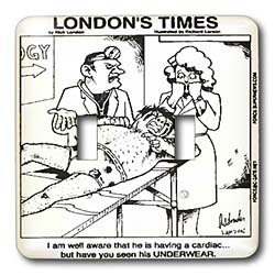 Londons Times Funny Medicine Cartoons - Bad Underwear Heart Attack - Light Switch Covers - double toggle switch