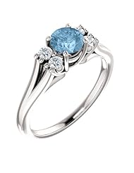 18K White Gold 5.00mm Round Cut Sky Blue Topaz and Diamond Ring -- LIFETIME WARRANTY