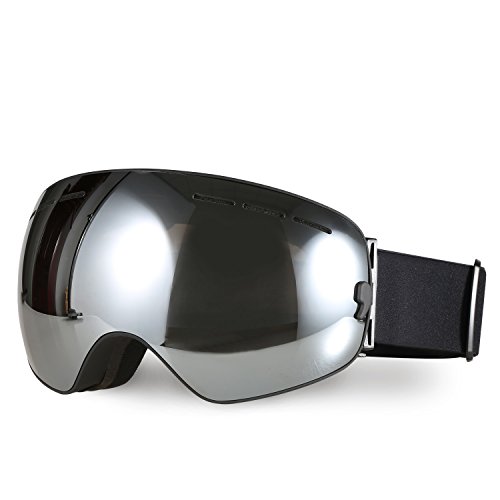 Hicool Pro Unisex Ski Snow Skate Snowboard Snowmobile Goggle with Mirrored Lens - Anti-Fog UV Protection Detachable Wide Spherical Goggle Lens