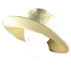 Big Brim Cotton Ribbon Braid Sun Beach Floppy Hat Beige - Small / Medium