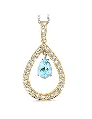 Twin Pear Shaped Diamond Pendant In 18K Yellow Gold With A 0.65 ct. Genuine aquamarine Center Stone.