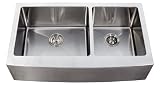 36 Inch Stainless Steel Curved Front Farm Apron 60/40 Double Bowl Kitchen Sink 15mm Radius Design - 16 Gauge