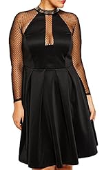 Sexy A-line Polyester/Spandex Mesh Stretchy  Jeweled Sheer Skater Dress  With Rhinestones