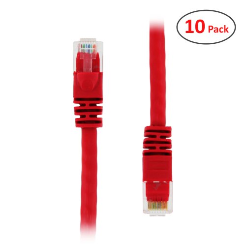 (10 PACK) 2 FT RJ45 CAT (6E) 550MHZ MOLDED ETHERNET NETWORK PATCH CABLE - RED - Lifetime Warranty