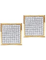 Real Diamond Earrings 1.00CTW ROUND DIAMOND LADIES FASHION MICRO PAVE EARRINGS Yellow-gold 10K
