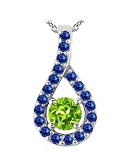 0.36 Ct Round Green Peridot Blue Sapphire 14K White Gold Pendant