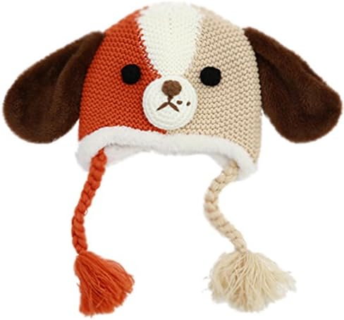 Baby Boys Long Ear Spilit Color Puppy Dog Crochet Fleece Animal Beanie Beige