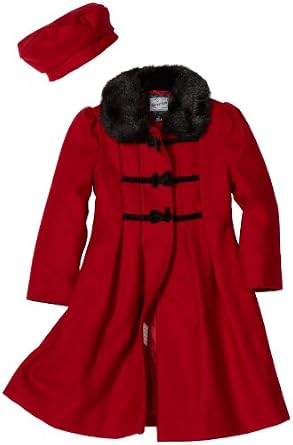 Rothschild Girls Red Wool Coat With Black Velvet Bows