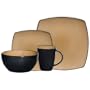 Gibson Soho Lounge Square 16-Piece Dinnerware Set, Taupe, Service for 4