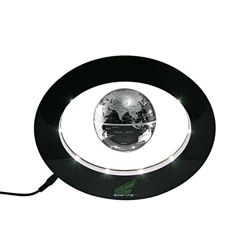 Magnetic Levitation Floating World Map Globe with LED Lights for Learning Education Teaching Demo Home Office Desk Decoration (Oval + Black Globe)