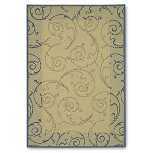 Swirl Outdoor Area Rug - Natural /Blue, 5'3" round - Grandin Road