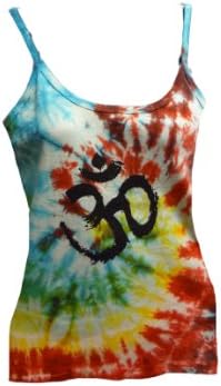 Tye Dye Ohm Peace Sign Tank Top Camisole Hand Dyed in Nepal Fair Trade (Large)