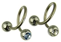 Titanium Set of 2 Cubic Zirconia Spiral Body Bars