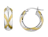 Two Tone White and Yellow Gold Huggie Hoop X Earrings