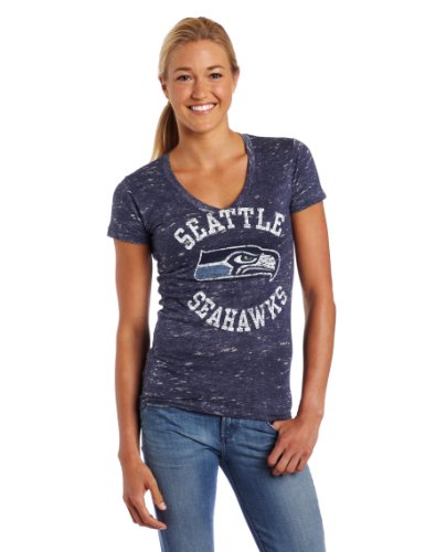 NFL Women's Seattle Seahawks Pride Playing II Short Sleeve Deep V-Neck Haze Tee (Navy Haze, Large)