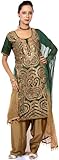 IMAGE OF Green and Golden Choodidaar Suit with Appliqu Work and Embroidered Beads - Pure Cotton